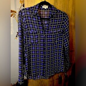 EUC Express Blouse Plaid Sheer Black & Blue